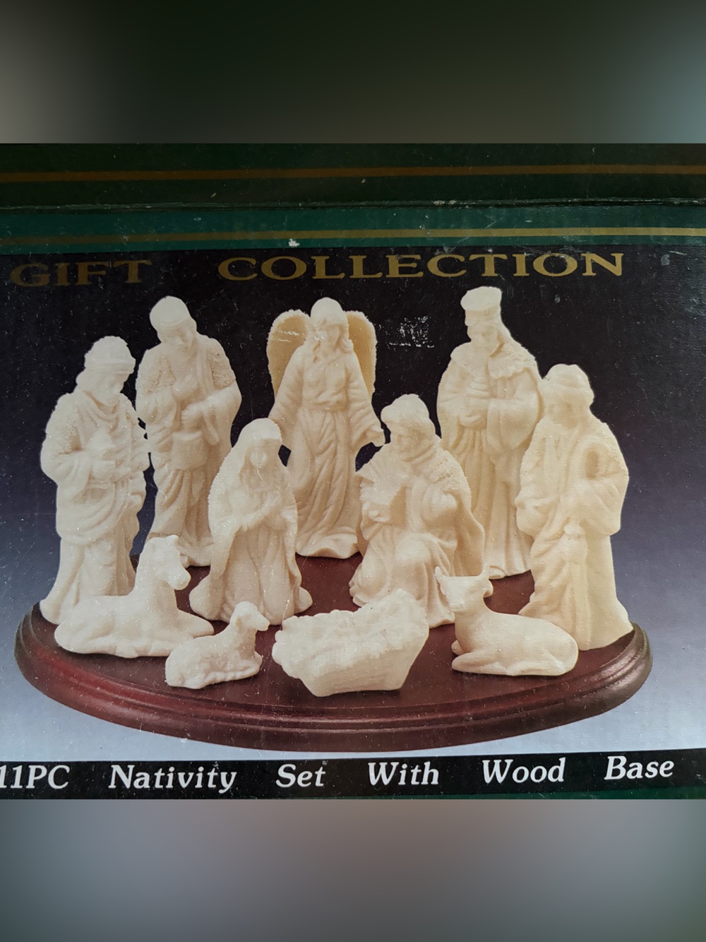 Cream Nativity Figurine Set with Wood Base -